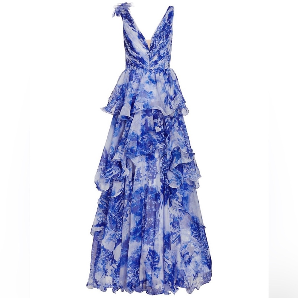 Marchesa Notte Blue and White Dress
